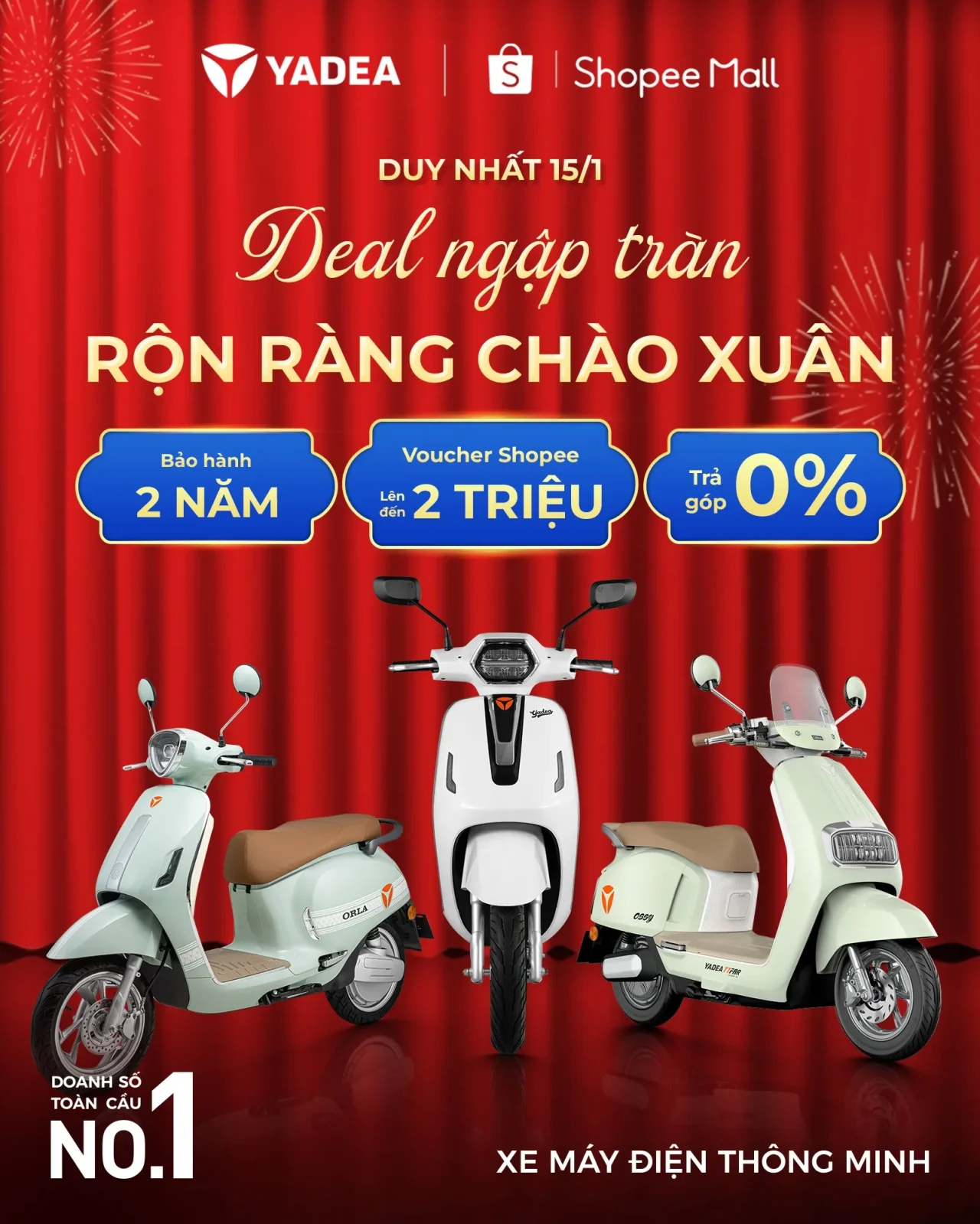 Bùng Nổ Ưu Đãi 15/1 – Cùng YADEA Rộn Ràng Chào Xuân Trên Shopee!