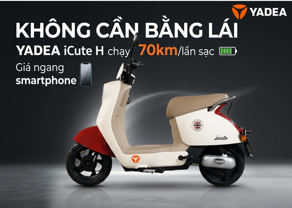 Không cần bằng lái, Yadea iCute H chạy 70km/lần sạc, giá ngang smartphone